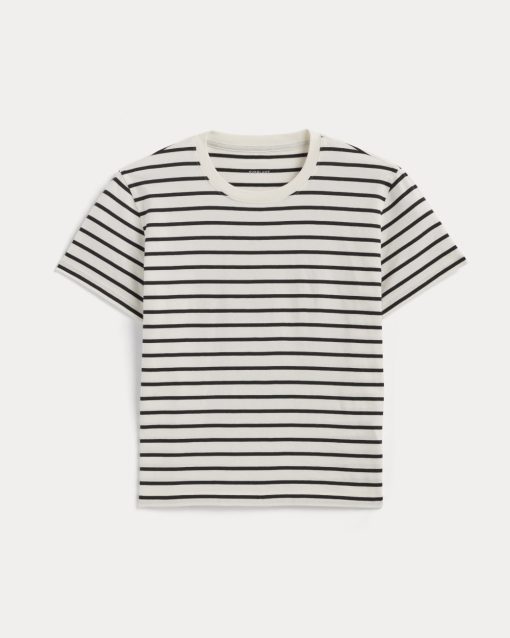 Alternative view of The Box-Cut Tee in Essential Cotton | Bone / Black | No Pocket