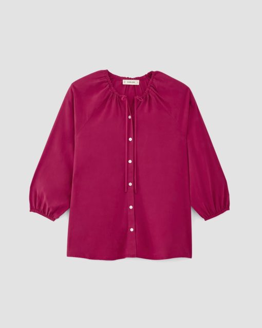 Alternative view of The Gathered Shirt in Butterlite | Red Currant