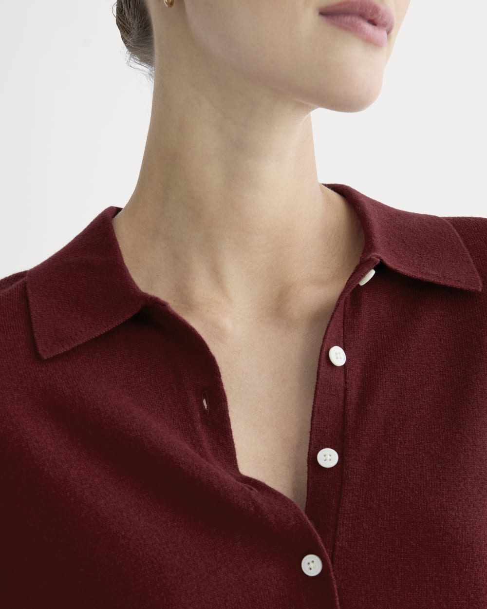 Oversized Polo Sweater in Cotton Merino | Deep Red - Image 5