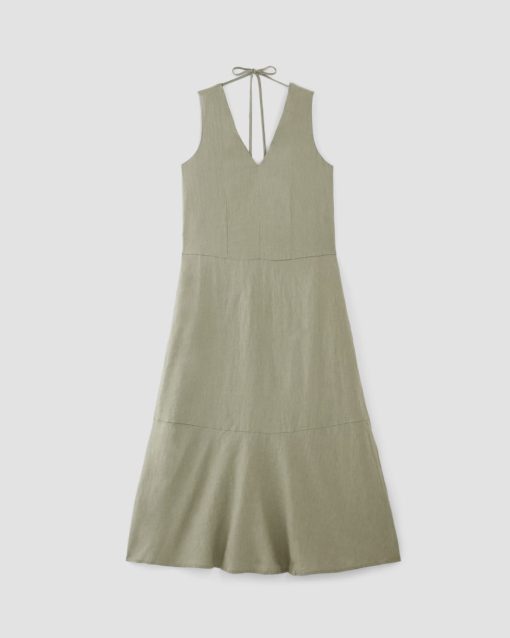 Alternative view of The Linen V-Neck Maxi Dress | Sage Green