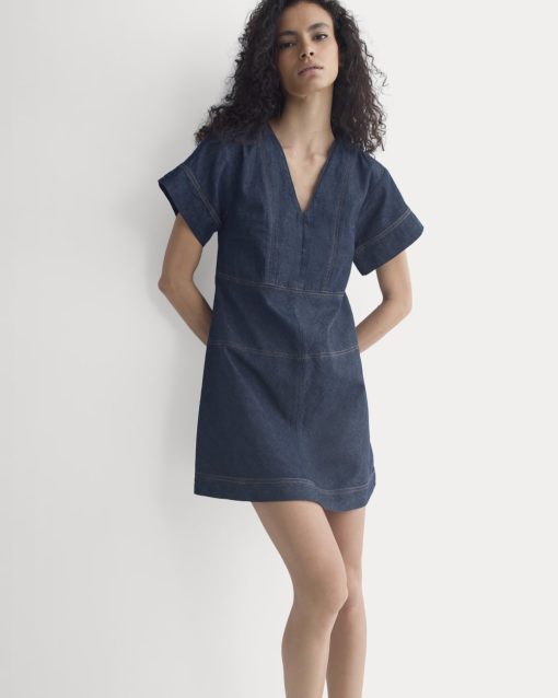 Denim Short-Sleeve Dress | Dark Indigo Rinse