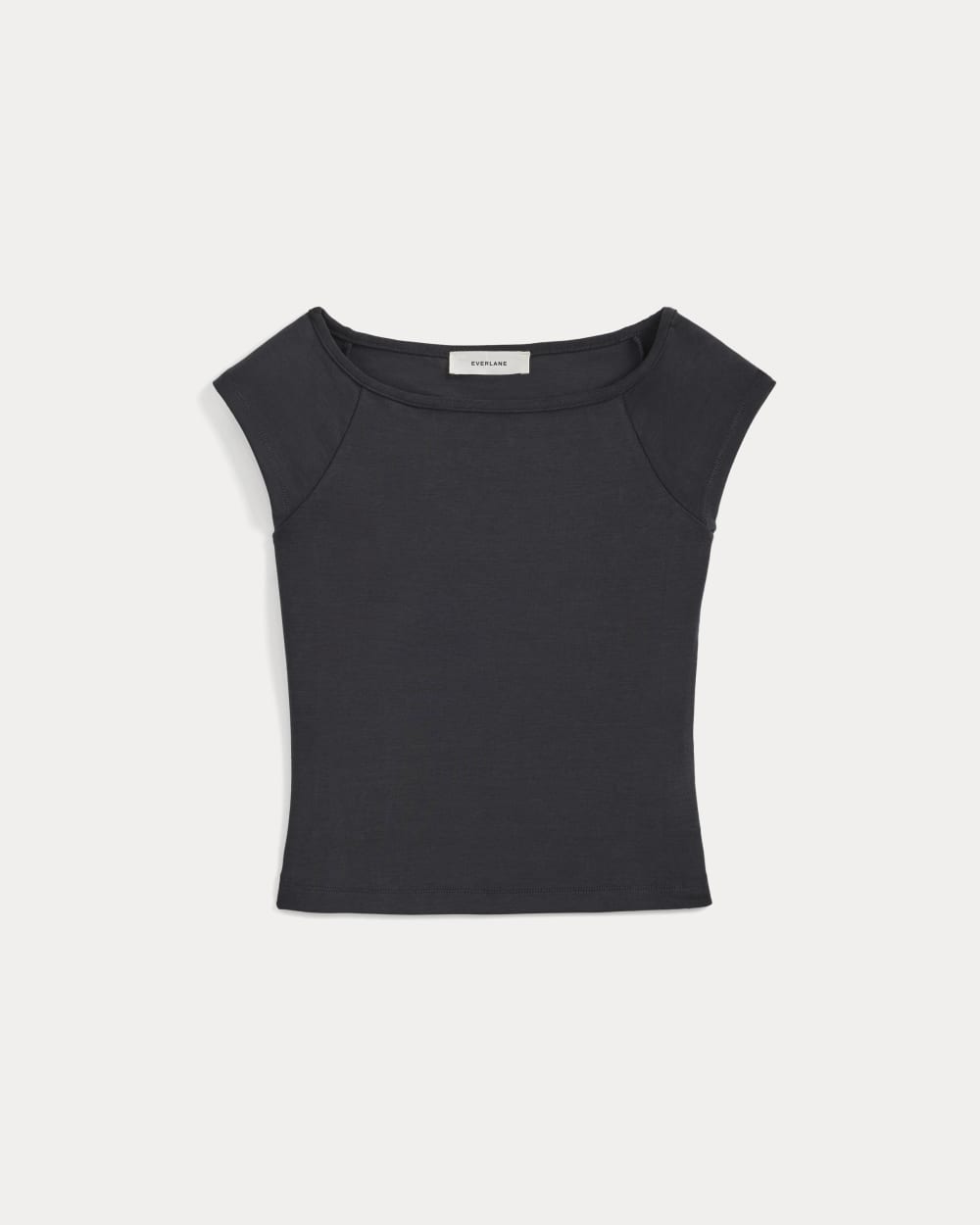 Boatneck Cap-Sleeve Top in Butterknit | Black - Image 2