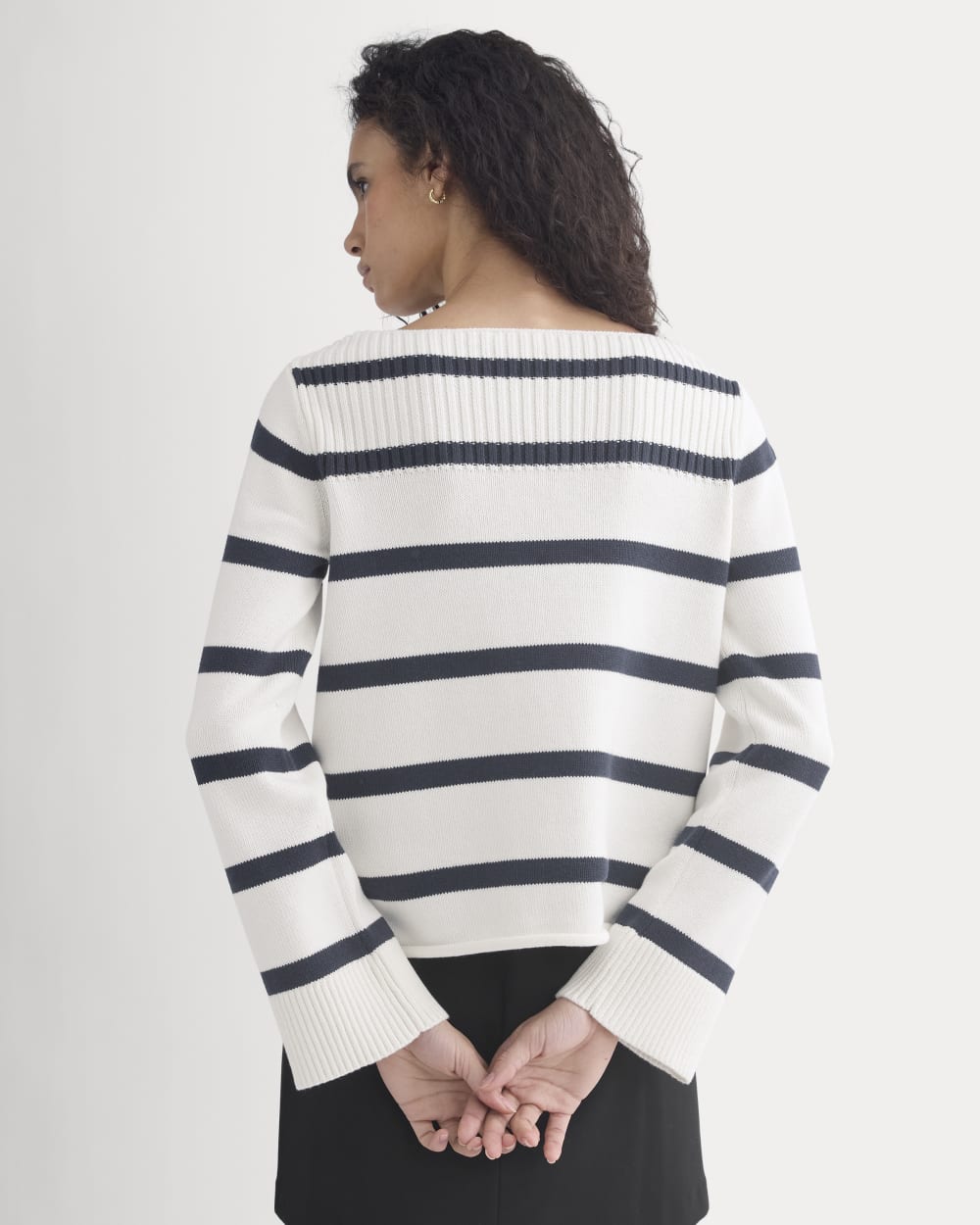 Striped Boatneck Sweater in Everyday Cotton | True Navy/Bone - Image 5