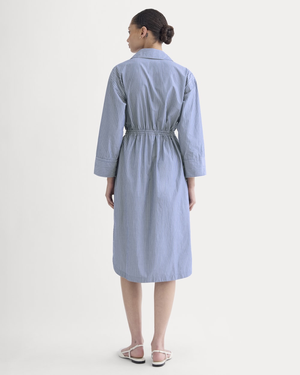 The Drawcord Shirtdress in Ultrasoft Cotton | Mazarine Blue / Optic White - Image 4