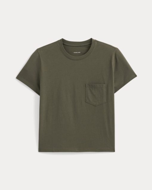 Alternative view of The Box-Cut Tee in Essential Cotton | Olive Night | Pocket