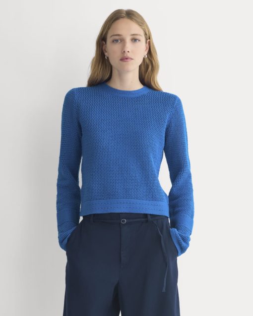 Open Knit Long-Sleeve Crew in Everyday Cotton | Imperial Blue