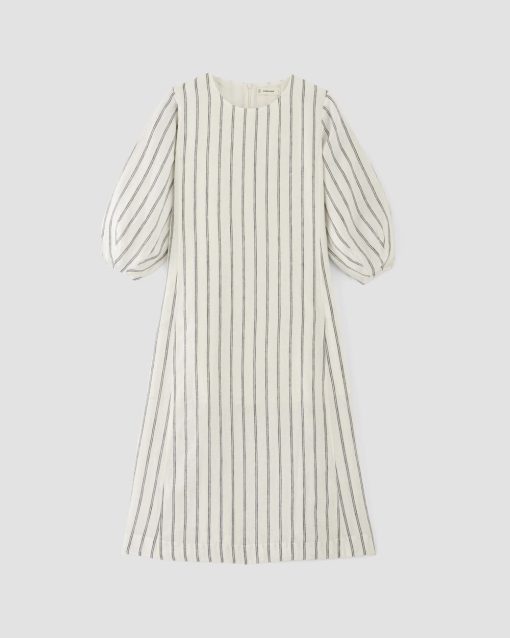 Alternative view of The Linen A-Line Midi Dress | Bone/Navy