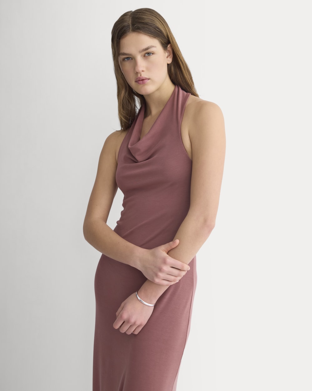 Cowlneck Halter Dress in Butterknit | Washed Henna - Image 4