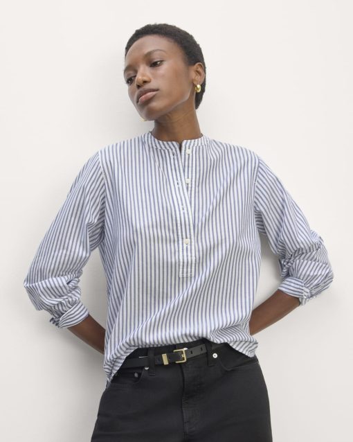The Henley Shirt in Silky Cotton | White / Bellwether Blue
