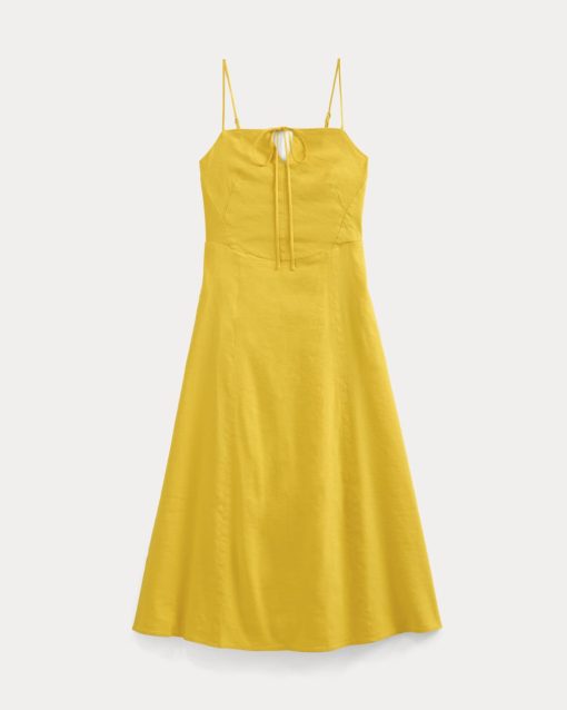 Alternative view of Tie-Neck Dress in Stretch Linen | Passion Fruit