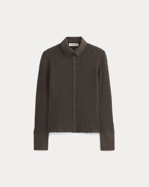 Alternative view of Cozy Rib Button-Up | Coffee Bean