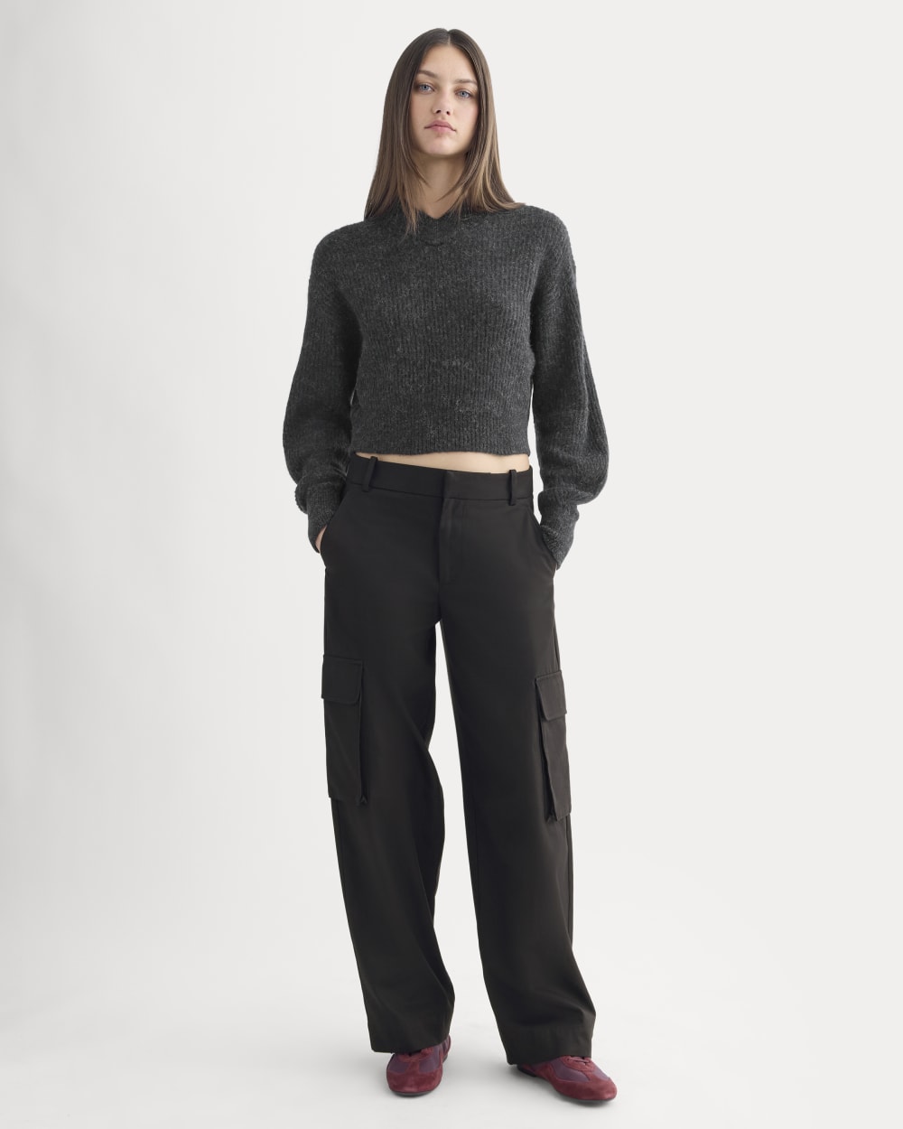 Cropped Cocoon Sweater in Alpaca | Heathered Black - Image 3
