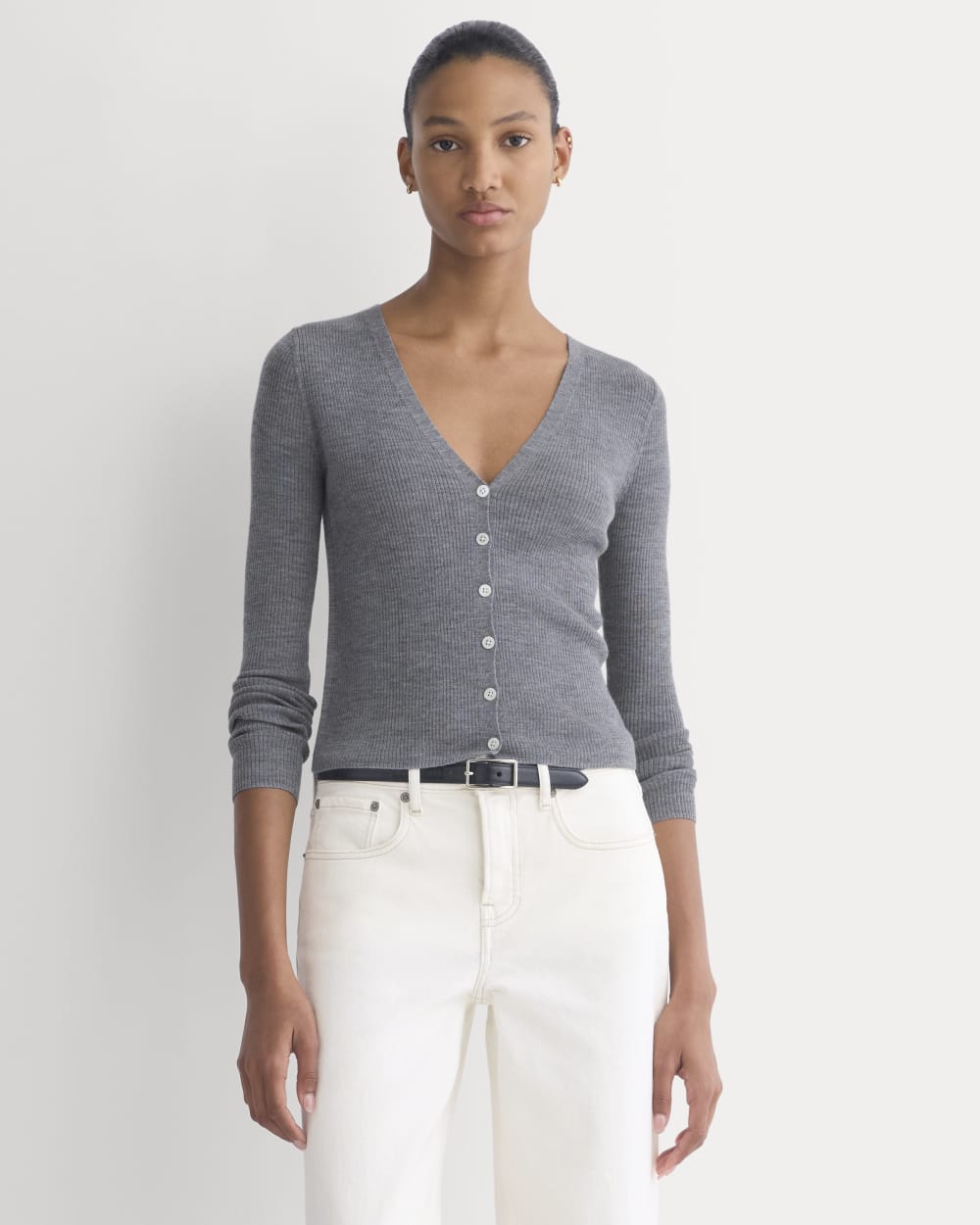 The Cardigan in Ultrasoft Merino | Heather Mid Grey - Image 4