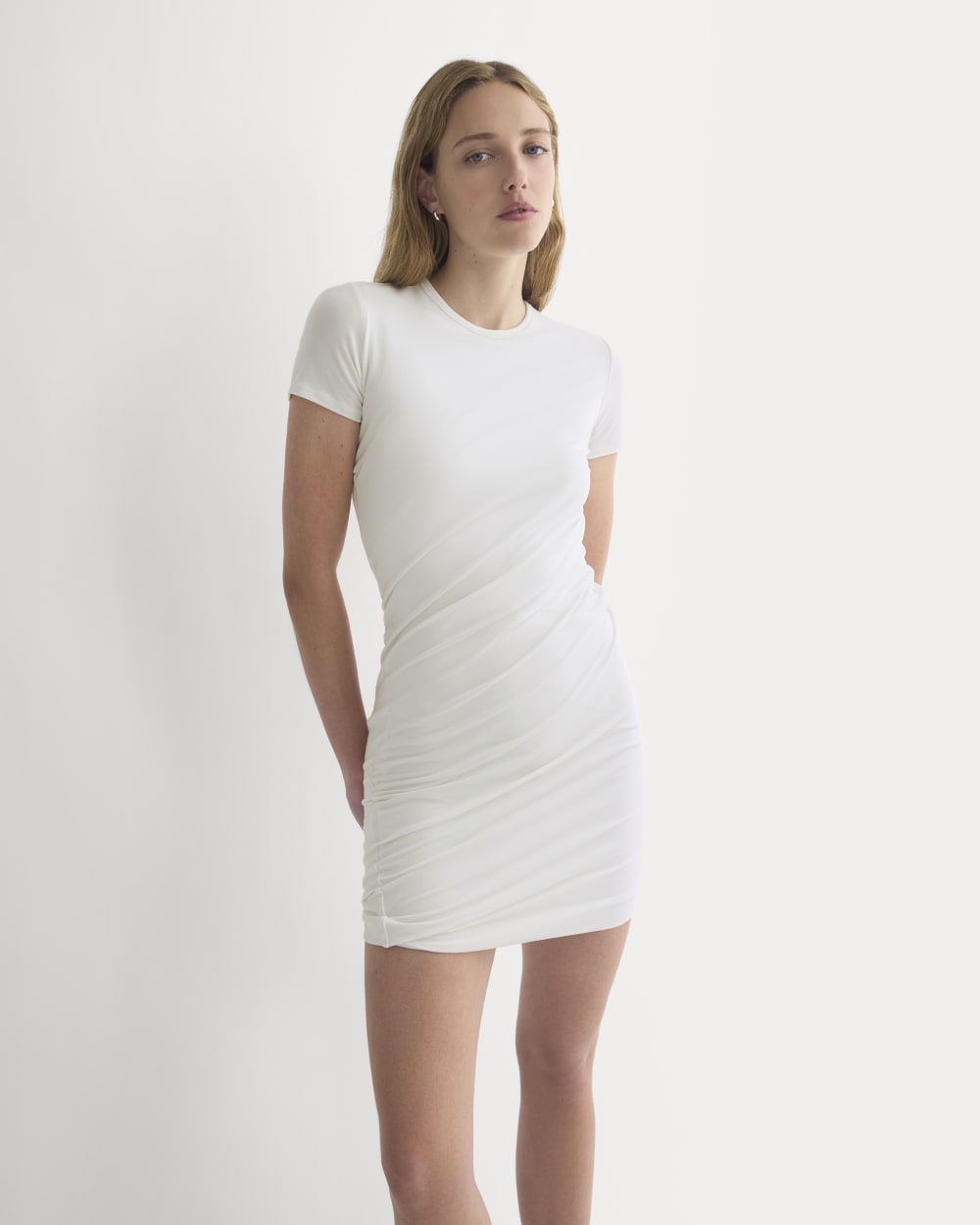 Twisted Short-Sleeve Crew Dress | Bone