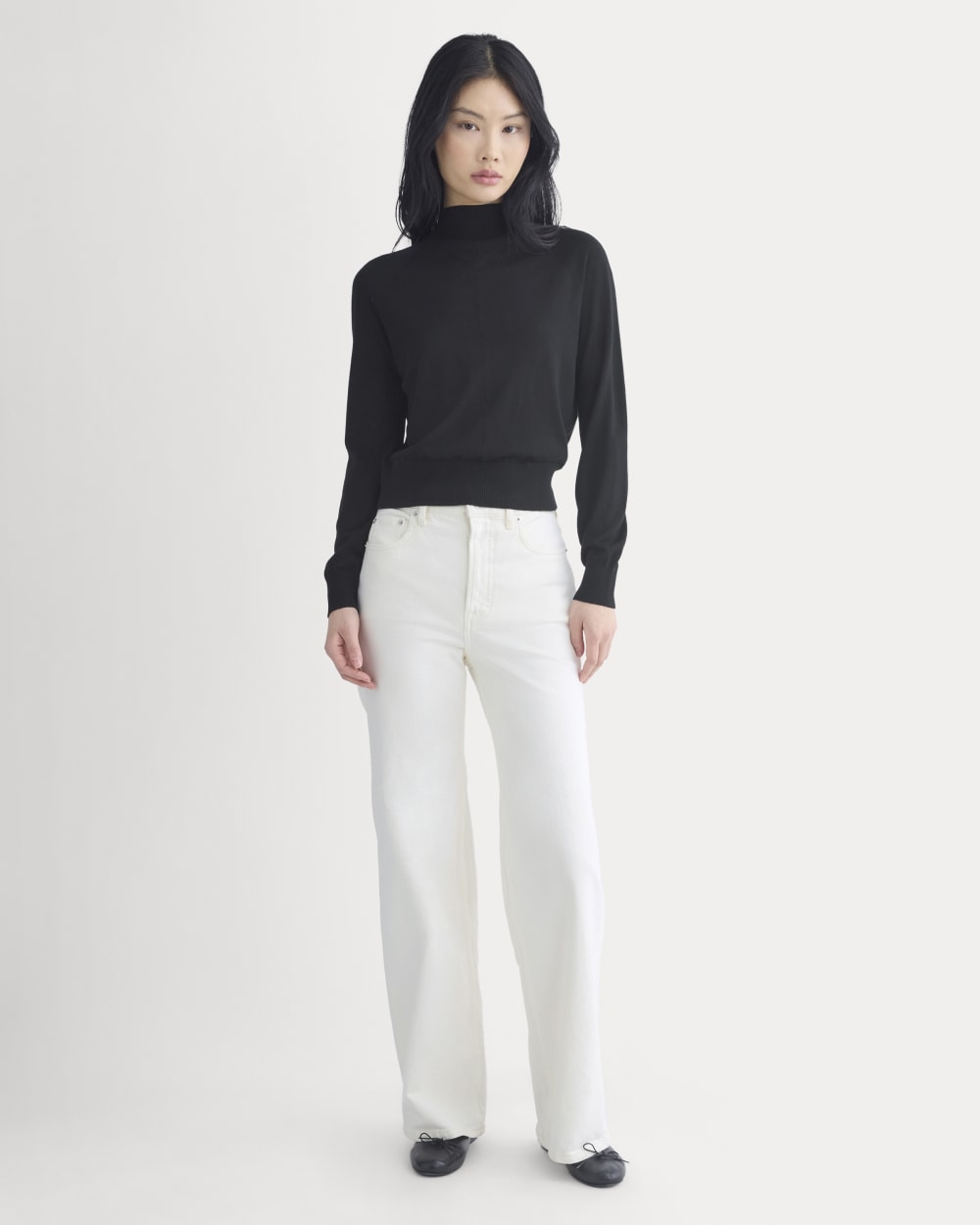 Mockneck Sweater In Ultrafine Merino | Black - Image 3