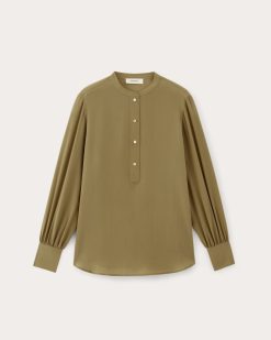 Alternative view of The Henley Shirt in Washable Silk | Fennel Seed