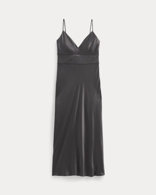 Alternative view of Bias Cut Slip Dress in Silk Charmeuse | Graphite