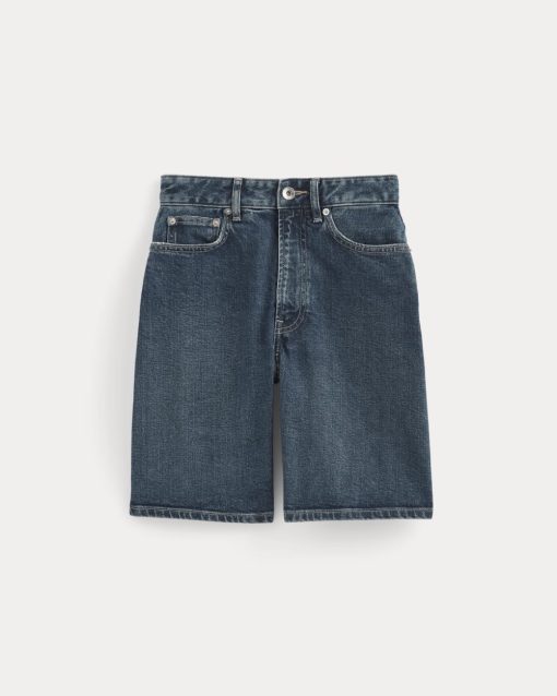 Alternative view of The Long A-Line Denim Short | Dark Indigo
