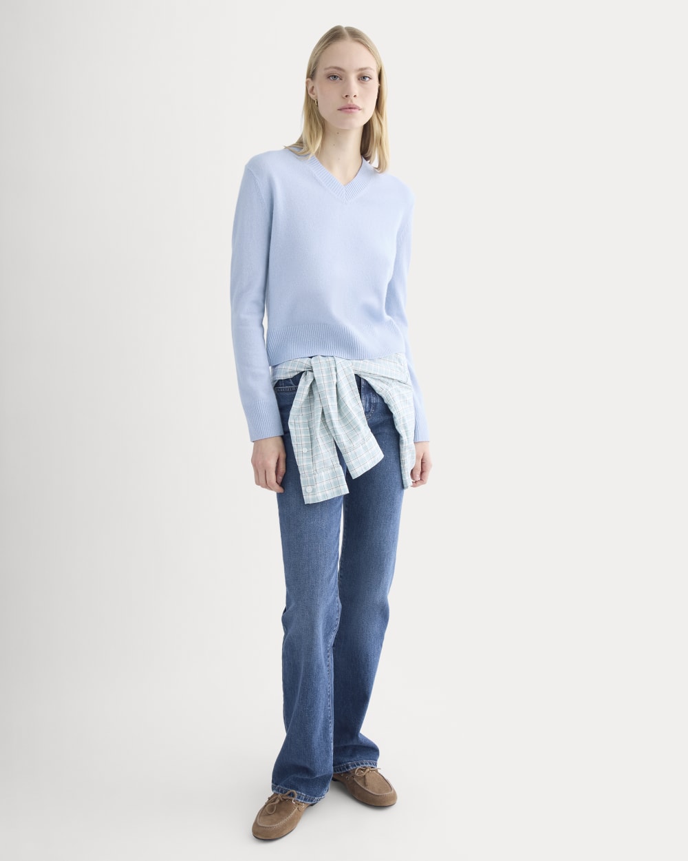Cashmere Cropped High-V Sweater | Open Air Blue - Image 3