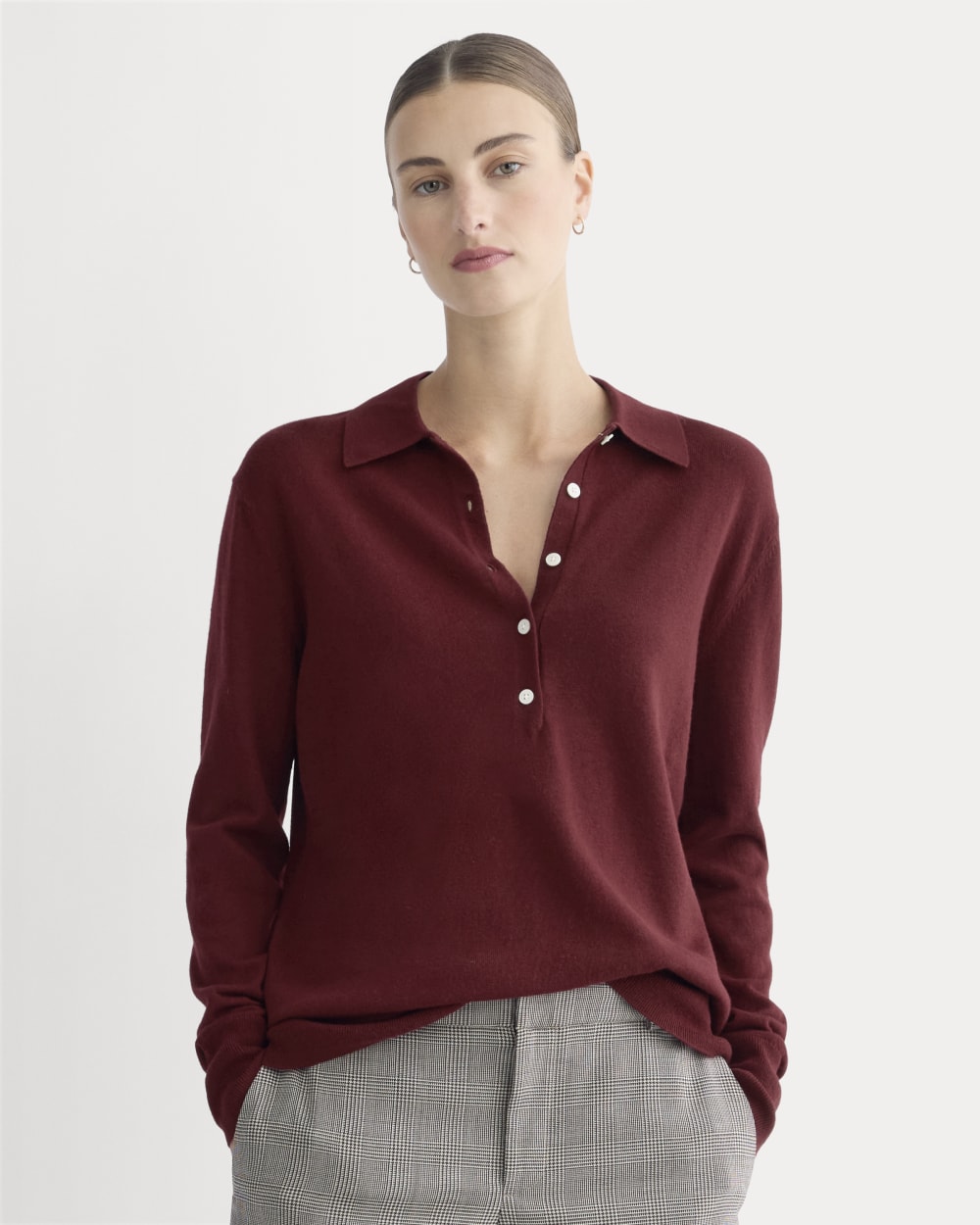 Oversized Polo Sweater in Cotton Merino | Deep Red - Image 3
