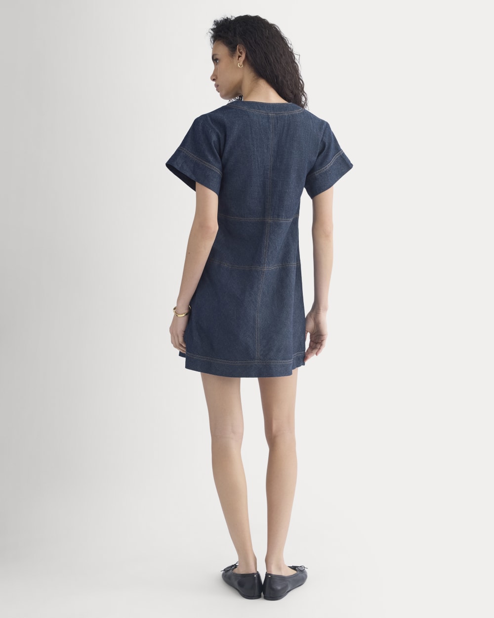 Denim Short-Sleeve Dress | Dark Indigo Rinse - Image 5
