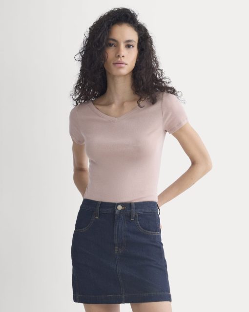 Tissue Short-Sleeve V-Neck Top | Dusty Rose