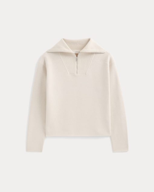 Alternative view of Double Knit Half-Zip in Cotton Merino | Bone/Cream/Sand/Light Camel