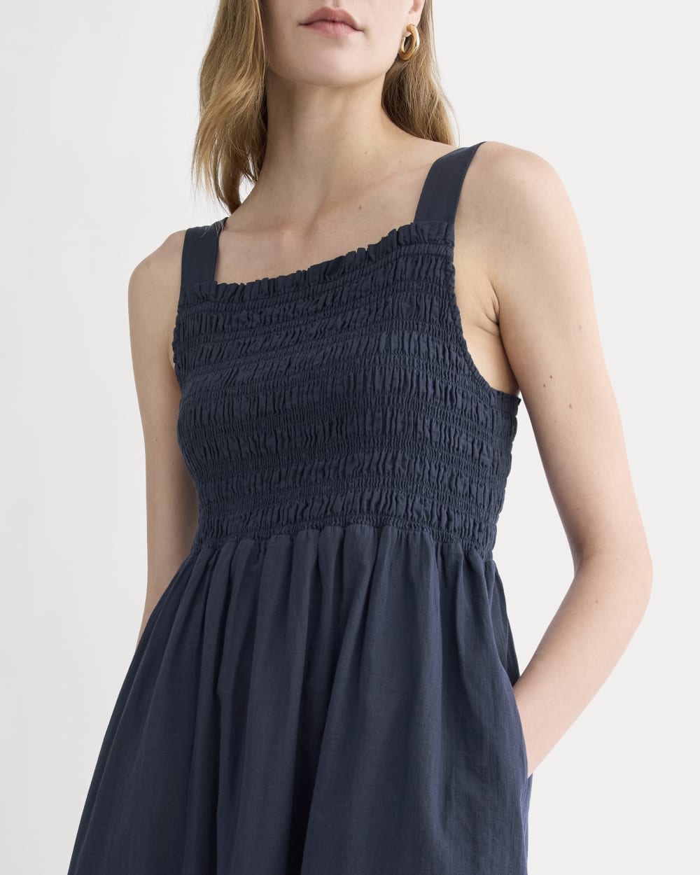 The Gauze Smock Dress | Navy - Image 3