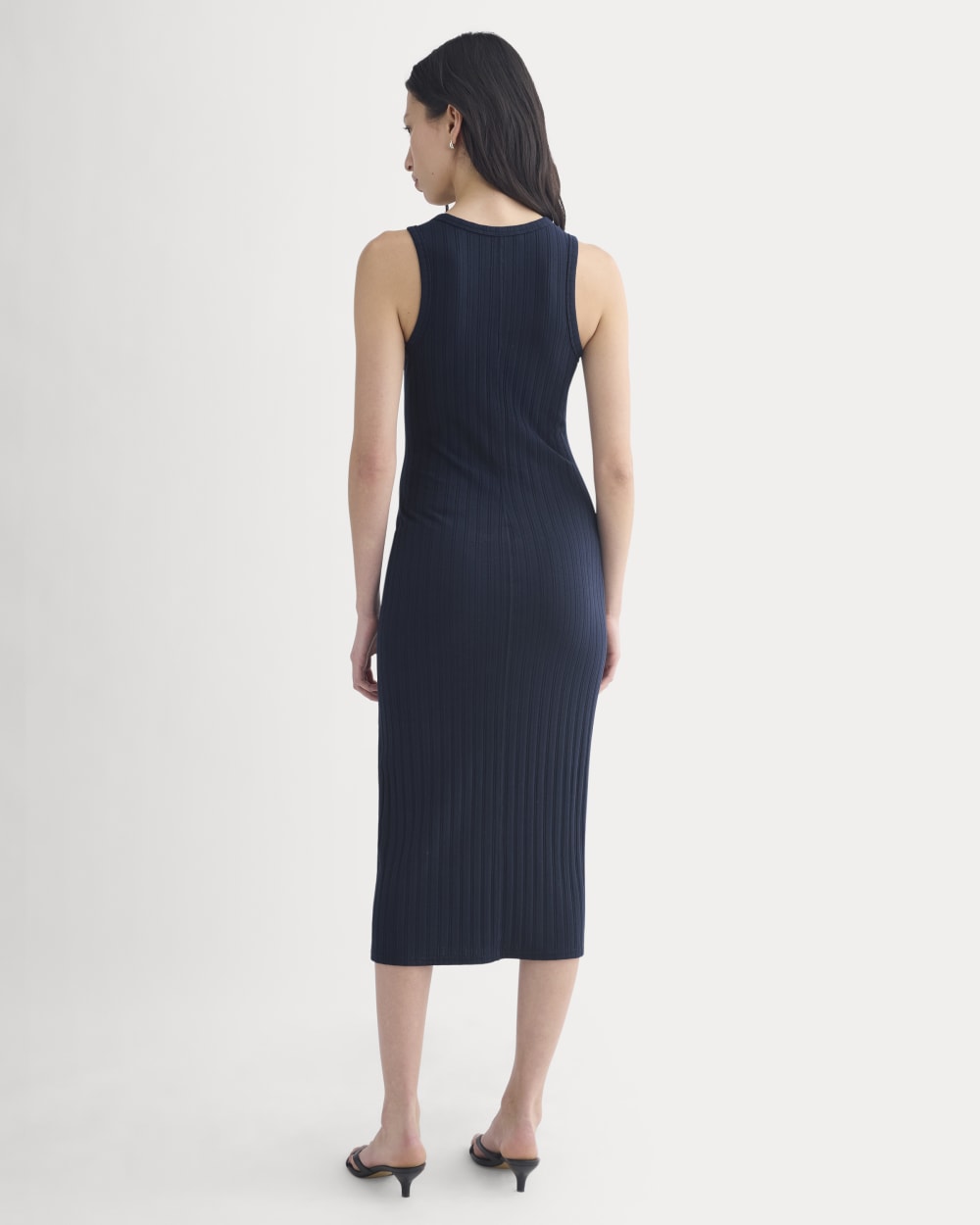 Scoop-Neck Midi Dress in Pointelle Knit | Deep Navy - Image 5