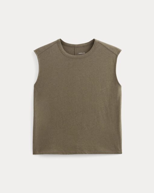 Alternative view of The Muscle Tee in Cotton Linen | Deep Taupe