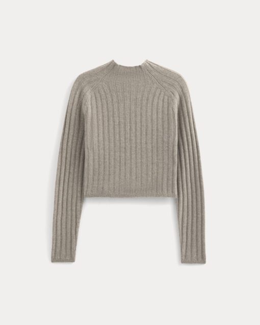 Alternative view of Funnel-Neck Cropped Sweater in Wool Cashmere | Oatmeal