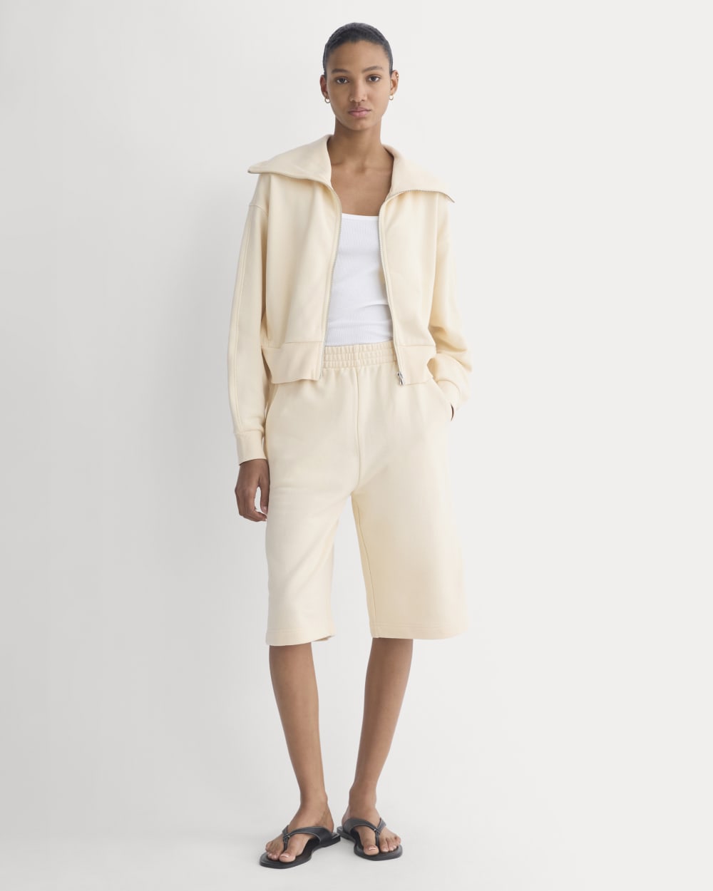Lightweight Terry Cropped Full-Zip | Parchment - Image 3
