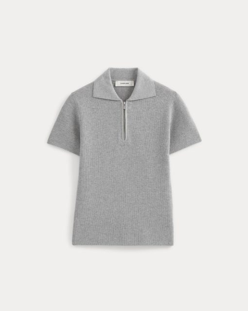 Alternative view of Knit Quarter-Zip Polo | Light Heathered Grey