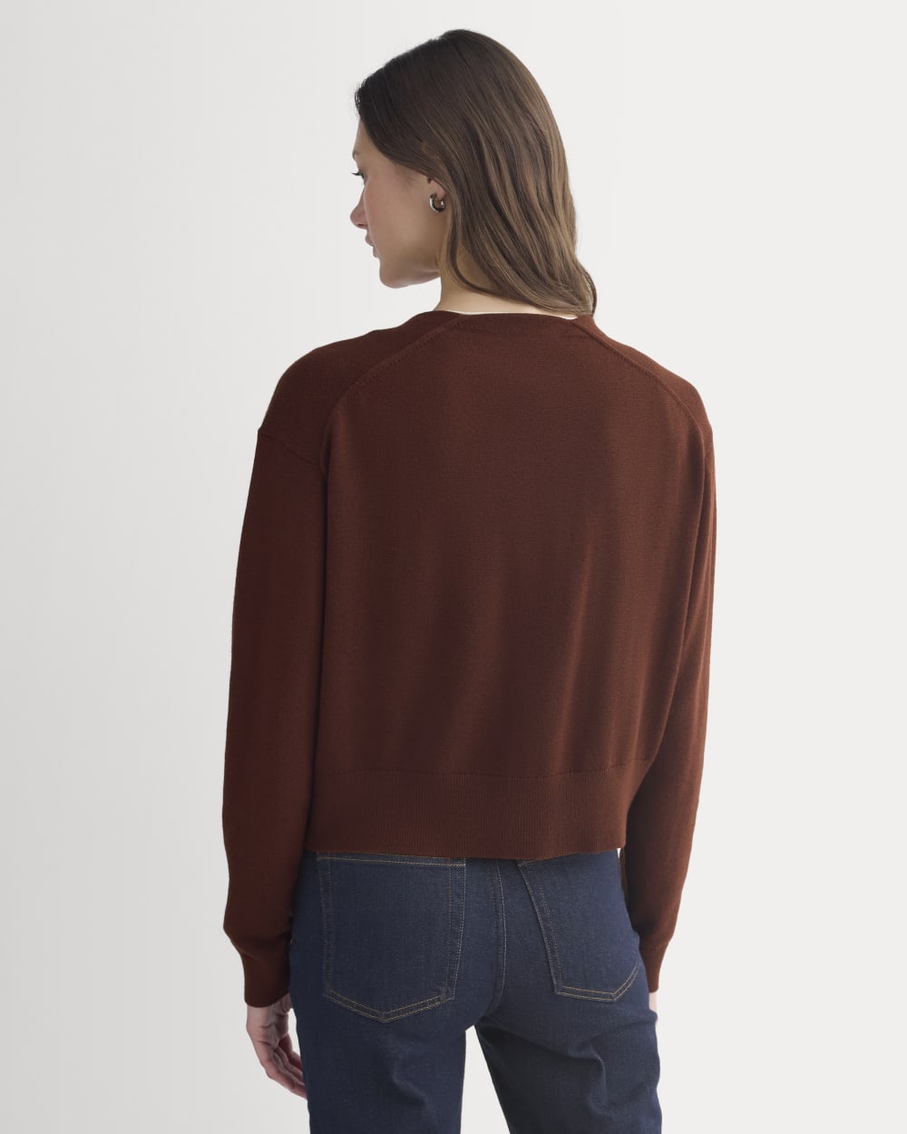 Deep V-Neck Cardigan in Cotton Merino | Whipped Cream - Image 5