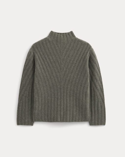 Alternative view of Funnel-Neck Sweater in Wool Cashmere | Heather Charcoal