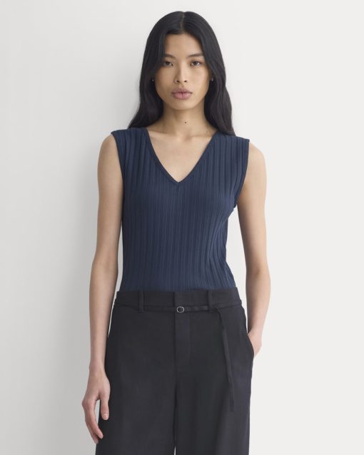 V-Neck Tank in Pointelle | Deep Navy