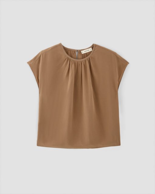 Alternative view of The Gathered Neck Top | Carob Brown