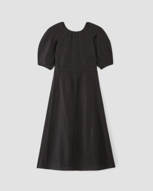 Alternative view of The Linen Short-Sleeve Scoop Midi Dress | Black