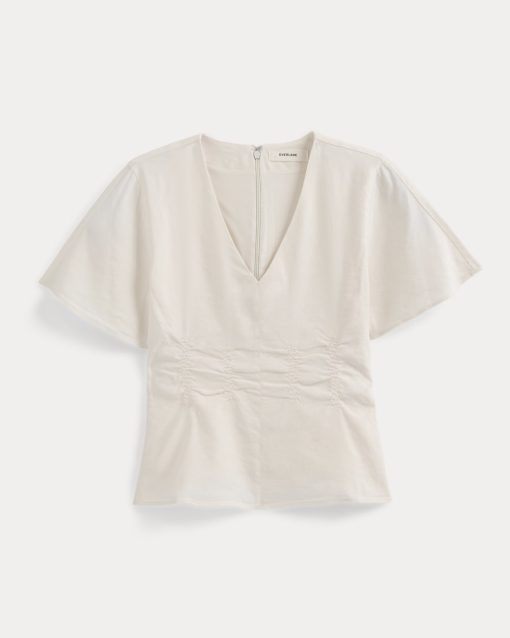 Alternative view of Cinched Top in Stretch Linen | Bone