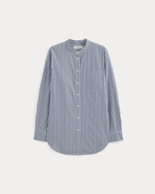 Alternative view of The Oversized Shirt in Ultrasoft Cotton | Bone / Mazarine Blue