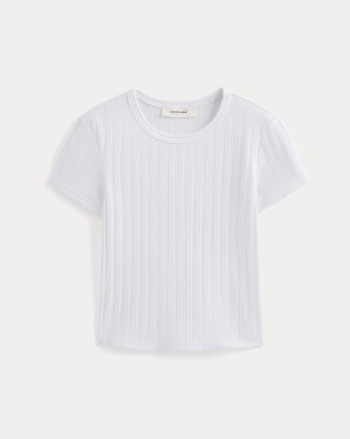 Alternative view of Cropped Crew in Pointelle | White
