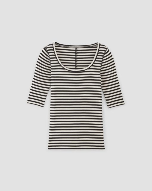 Alternative view of The Luxe Rib Scoop-Neck Tee | Bone / Black