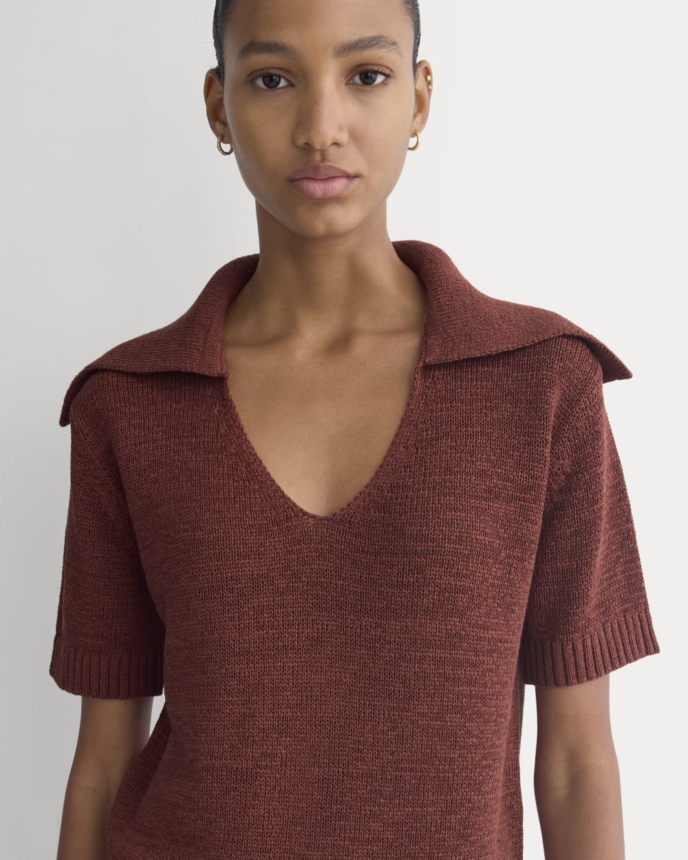 Open Collar Polo | Henna Red - Image 4