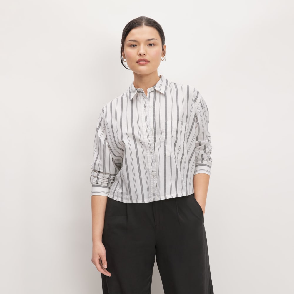 The Way-Short Shirt in Silky Cotton | Bone / Black - Image 3