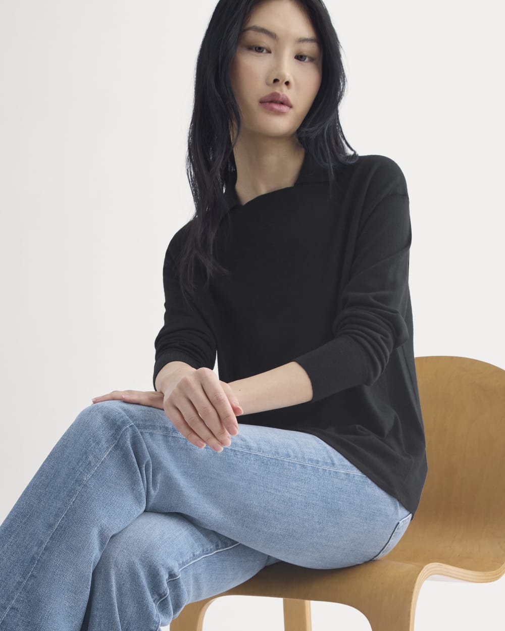 Oversized Polo in Ultrafine Merino | Black - Image 4