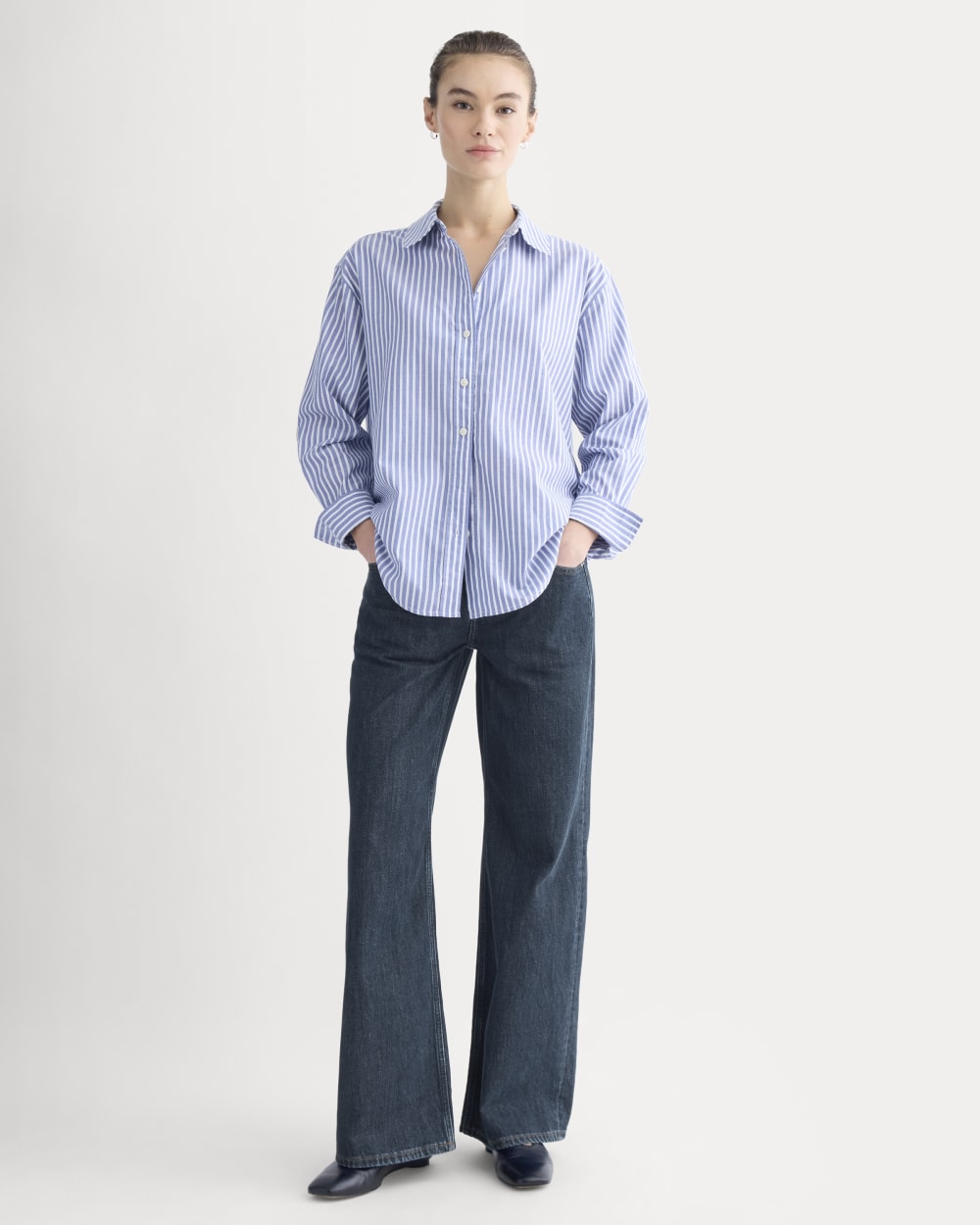 Everyday Shirt in Silky Cotton | Bone / Mazarine Blue - Image 3