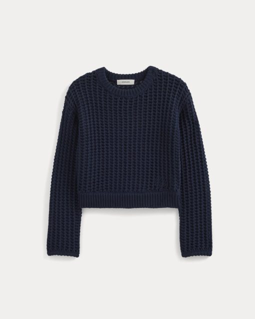 Alternative view of Open-Knit Crew in Elevated Cotton | Navy