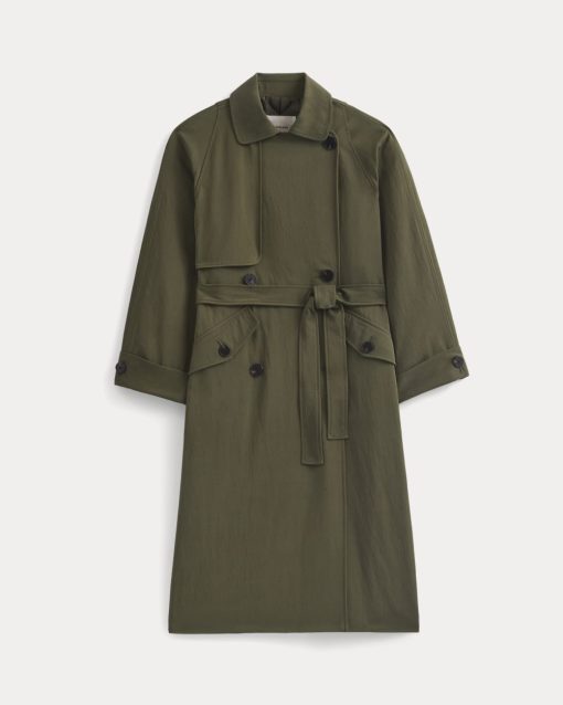 Alternative view of Drapey Twill Trench | Olive Night