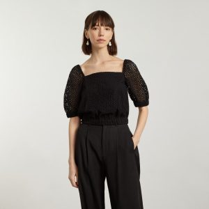 Alternative view of The Eyelet Puff Sleeve Top | Black