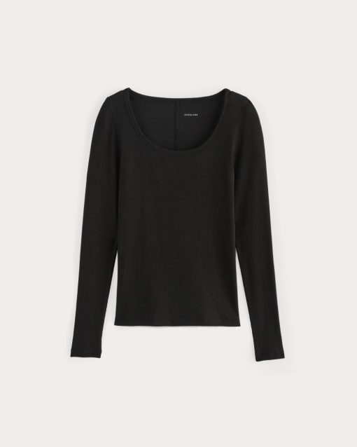 Alternative view of The Luxe Rib Long-Sleeve Scoop-Neck Tee | Black